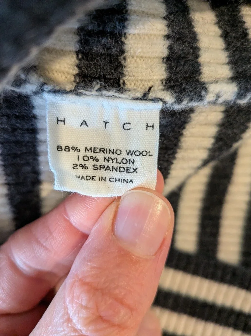 Hatch Giada Merino Wool Sweater Striped Black White Rib Knit Maternity Size 3/L